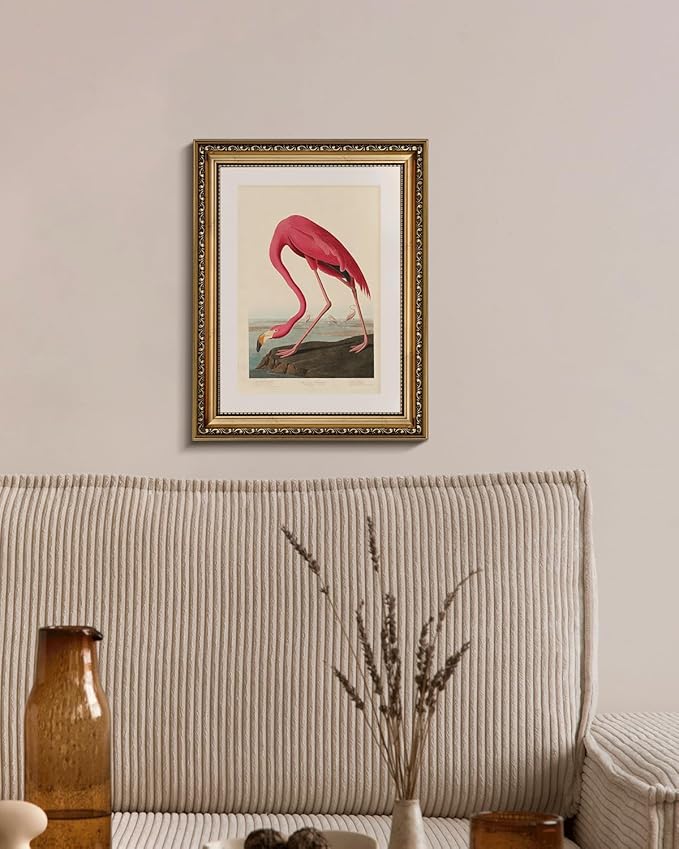InSimSea Gold Framed Canvas Wall Art Room Decor Flamingo Classic Wildlife Print Wall Pictures Elegant Home Decor for Bedroom Bathroom Dining Room – 14L X 11W