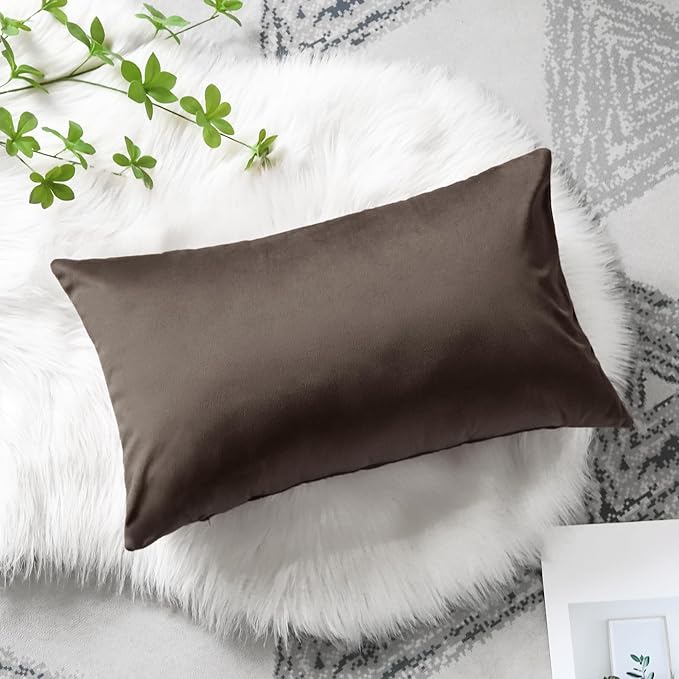 Artscope Luxury Velvet Pillow Covers Decorative Rectangle Pillowcases Soft Solid Cushion Cases for Couch Sofa Bedroom Car Decor 12x20 Inch Chocolate Brown