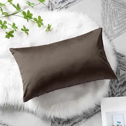 Artscope Luxury Velvet Pillow Covers Decorative Rectangle Pillowcases Soft Solid Cushion Cases for Couch Sofa Bedroom Car Decor 12x20 Inch Chocolate Brown