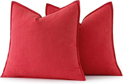 MIULEE Christmas Decorative Linen Pillow Covers 20x20 Inch Red Boho Farmhouse Neutral Couch Throw Pillows for Bed Pack of 2 Accent Modern Pillowcase Sofa Livingroom Home Decor