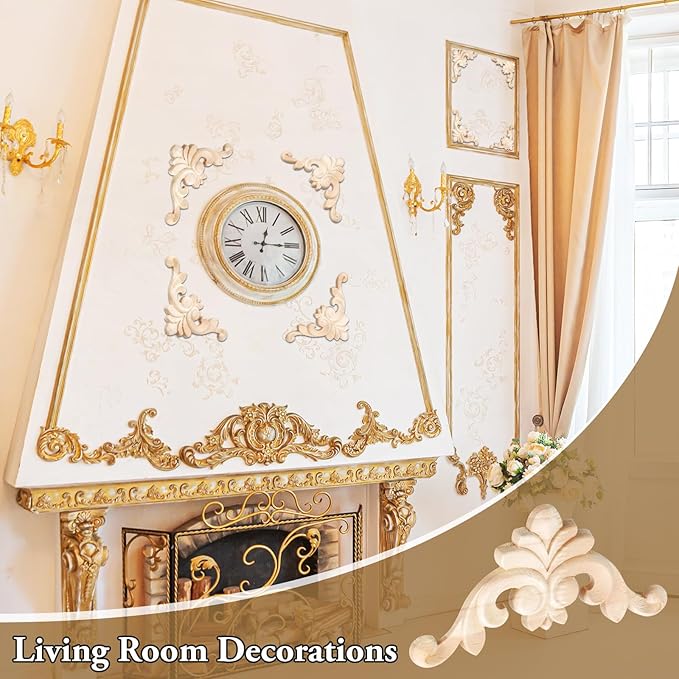 20 Pcs Wood Applique Corner Onlay Decorative Wood Applique DIY Wooden Carved Corner Unpainted Wooden Carved Decals Carving Decal for Furniture Wall Cupboard Bed Cabinet(Classic Style)