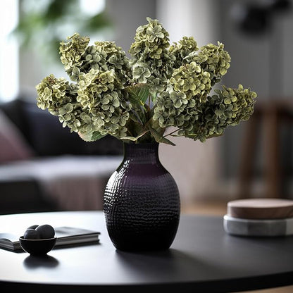 Green Hydrangea Artificial Flowers,Fake Fall Flowers Silk Hydrangea with Stems,Fall Faux DIY Floral for Table Vase,Hydrangeas Bouquet Indoor and Outdoor Decoration 24"（ Green） 8pcs No Vase