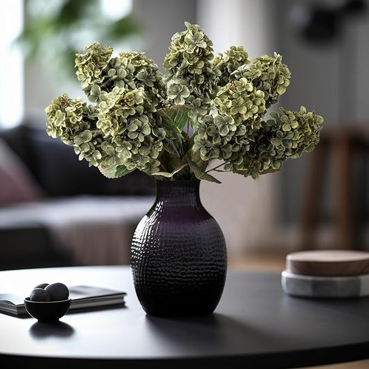 Green Hydrangea Artificial Flowers,Fake Fall Flowers Silk Hydrangea with Stems,Fall Faux DIY Floral for Table Vase,Hydrangeas Bouquet Indoor and Outdoor Decoration 24"（ Green） 8pcs No Vase