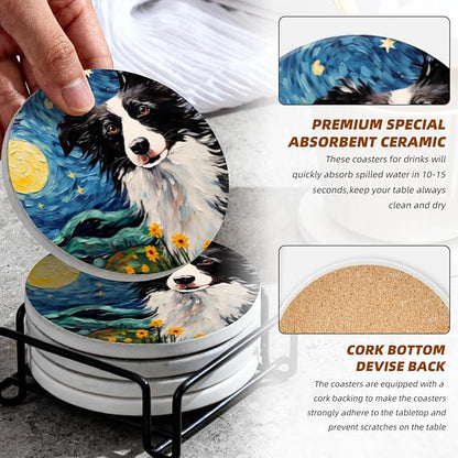 Coasters Set of 6 Ceramic Drink Coaster with Cork Base Modern Style Coasters for Mugs and Cups Office Kitchen 4 in