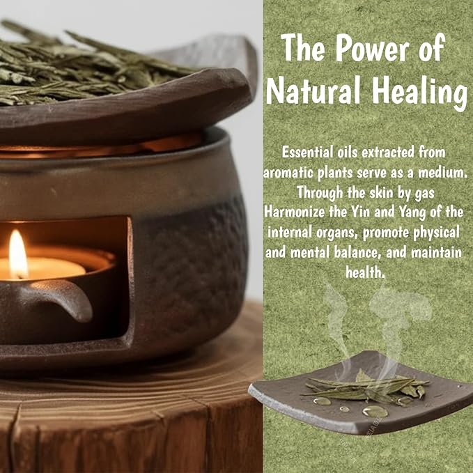 Ceramic Aromatherapy Stove Essential Oil Burner, Cedar and Zen Inspired Smudge Pot Oil Burner for Home Fragrance, Handmade Wax Melt Warmer, Meditation & Relaxation Décor, (1)