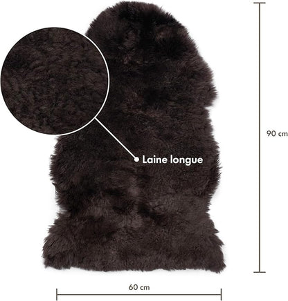 Sheepskin Long Hair 2x3 ft | Bedside Rugs for bedrooms, Sofa, Chair or The Dining Table | Each Sheepskin Rug is Unique and Created by Nature | Small Fluffy Rug in Color Chocolate
