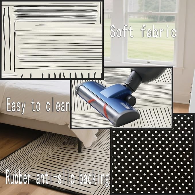 Area Rug 5x7 Feet Abstract Lines, Non-Slip Comfort Floor Mat Washable Rug Modern High Traffic Durable for Living Room, Bedroom, Home Office (Black White)