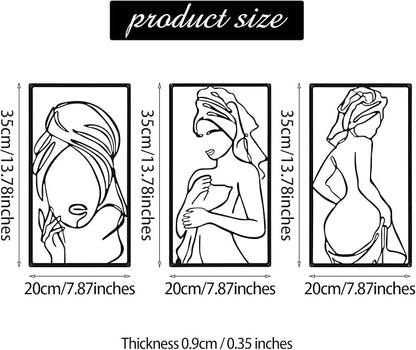 CHENGU 3 Pieces Metal Minimalist Abstract Woman Wall Art Line Drawing Wall Art Decor Single Line Female Home Hanging for Kitchen Bathroom Living Room