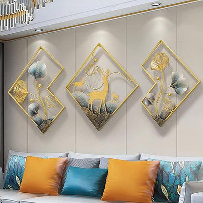 tarkay Metal Wall Art Dining Room Wall Art Decor 3 Piece Large Modern Wall Sculptures 3D Ginkgo Leaf 78x27in Aesthetic Wall Art for Bedroom Office Room Decor Living Room