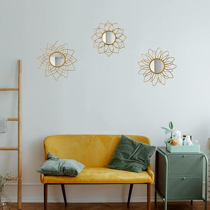 Champagne Gold Round Mirrors for Wall Pack of 3 - | 9 inch Decorative Mirrors for Christmas Wall Decor& Vintage Room Decor | Circle Mirror Modern for Women & Moms