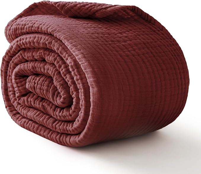 100% Cotton Muslin Blanket King 108" x 90", 6 Layers Breathable and Lightweight Cotton Throw Blankets for Bed, Soft Cooling Summer Gauze Blanket for Adults All Season, Burgundy