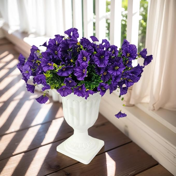 Artificial Silk Flowers for Outdoor Decoration,12 Bundles Faux Flowers Colorful Morning Glory with Eucalyptus Fake Plants Greenery UV Resistant for Outside Front Door Planter Porch Patio Yard