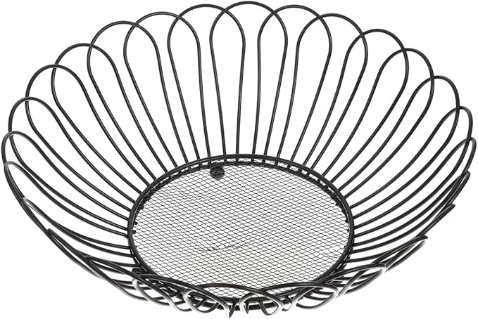 Angoily Fruit Basket, 11.59 Inches Wire Bread Basket for Kitchen Counter, Black Round Fruit Bowl for Lemon, Banana, Candy, Snack in Office