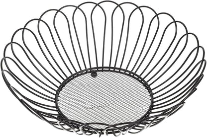 Angoily Fruit Basket, 11.59 Inches Wire Bread Basket for Kitchen Counter, Black Round Fruit Bowl for Lemon, Banana, Candy, Snack in Office