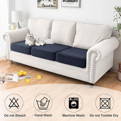 NAISI Waterproof Couch Cushion Covers Thick Velvet Fabric Washable Sofa Slipcovers 3 Pieces Individual Sectional Couch Covers with Elastic Bottom(3 Pcs for 3-Seat or Backrest,Navy)