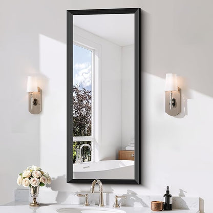 Black Bathroom Mirror 20 x 48 Inch Rectangle Wave Beveled Frame for Wall Bathroom Vanity Mirror for Over Sink, Tempered Glass,for Entryway Hangs, Bathroom Living Room Horizontal or Vertical