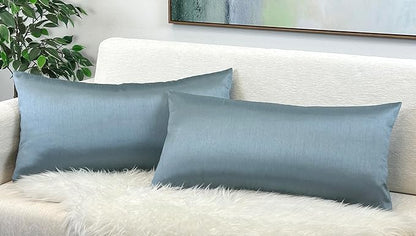 Aiking Home 12x24 Inches Faux Silk Rectangular Throw Pillow Cover, Zipper Closure, Slate (Set of 2)
