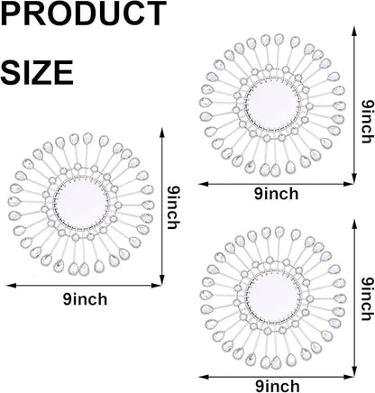 Silver Mirrors 3 PCE, 9 inchSunburst Mirror Hanging Wall Decor, Christmas Decorative Mirror Wall Art, Round Mirrors for Bedroom Living Room Bathroom Kitchen, Warming