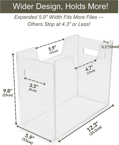 Acrylic File Holder - Clear Hanging File Organizer Box, Modern Acrylic File Folder Organizer, Lucite Hanging File Crate Bin with handles, Transparent Desktop File Folder Box for Letter Size