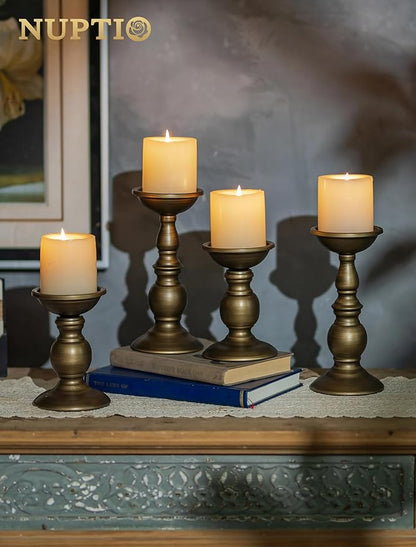 Bronze 2 Pcs Iron Pillar Candle Holders, Most Ideal for 3" Pillar Candles, Gifts for Wedding, Party, Home, Spa, Reiki, Votive Candle (S + L)