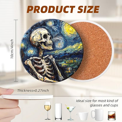Coasters Set of 6 Ceramic Drink Coaster with Cork Base Modern Style Coasters for Mugs and Cups Office Kitchen 4 in