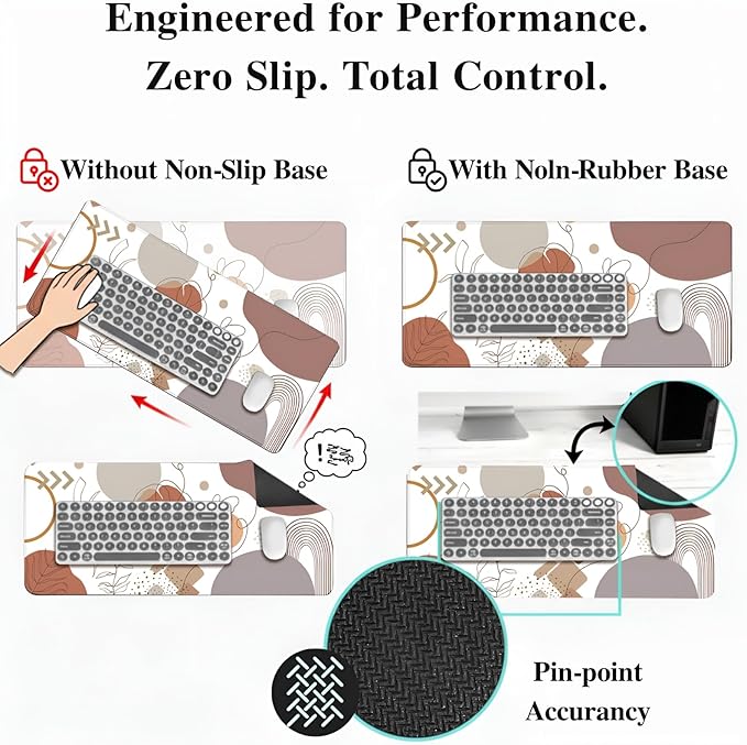 XXL Extended Gaming Mouse Pad (47.2 x 23.6 Inch), Giant Boho Desk Mat for Full Coverage, Abstract Line Art Terracotta Design, Waterproof Non-Slip Laptop Blotter, Premium Minimalist Protector