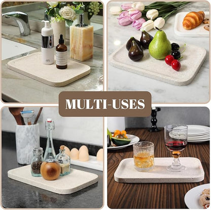 Koville Marble Vanity Tray, 12"x8" Marble Catchall Tray for Countertop Bathroom Kitchen Dresser, Rectangular Decorative Stone Tray for Jewelry Cosmetics Perfume Trinket(Brown)