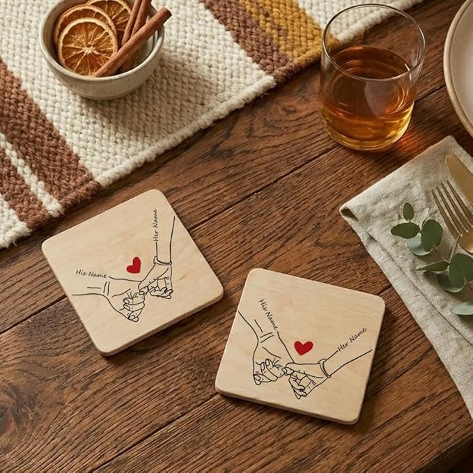 Luxury Custom Couples Wooden Coaster, Gifts for Boyfriend Girlfriend, Valentines Day Gift Gor Him Her, Wedding, Birthday, Anniversary, Christmas 3