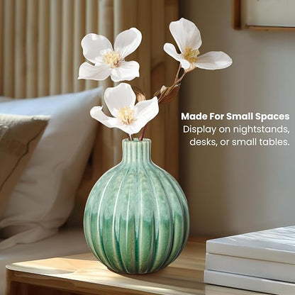Torre & Tagus 5" Reactive Glaze Ceramic Green Bud Vase - Mint Green Two-Tone Handmade Textured Vases for Home Decor & Flowers as Small Decorative Accents for Coffee Table & Shelf (Allium 5 Inch Vase)
