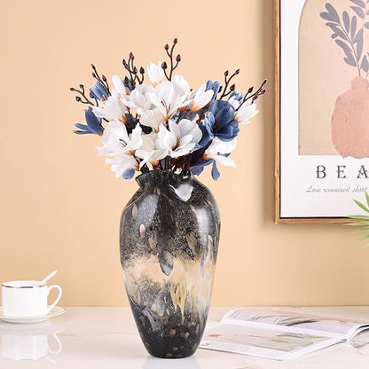 Hand Blown Smoke Glass Vase,Black Amber Vases Home Decor,Vintage Gray Glass Vase, Round Bubble Art for Flowers,Farmhouse Vases for Table Decor and Modern Home Unique Abstract Design (S)