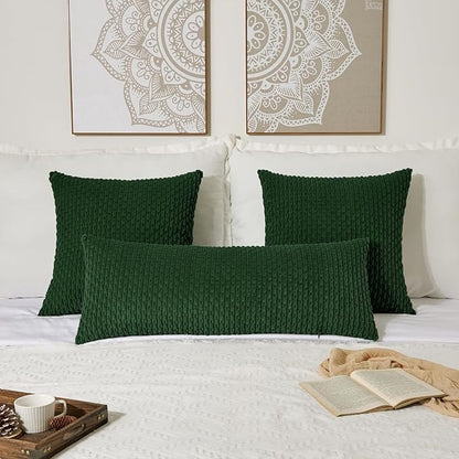 Kevin Textile 14x36 Inch Long Lumbar 1 Pack Boho Christmas Decorative Throw Pillow Cover Soft Striped Corduroy Rectangle Cushion Case Farmhouse Color Accent for Living Room Couch Sofa Bed, Dark Green