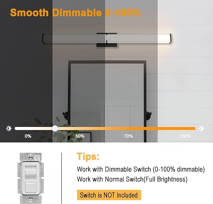 39.96Inch 3600LM Bathroom Light Fixtures 5CCT Optional, Black Modern LED Vanity Light Clear & White Shade, Dimmable Bathroom Lighting Fixtures Over Mirror - ETL Listed
