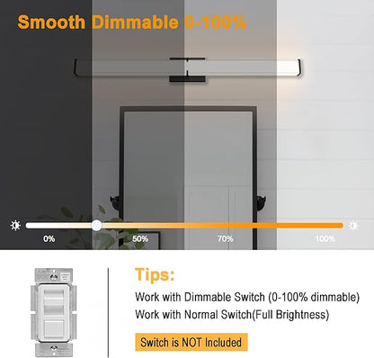 39.96Inch 3600LM Bathroom Light Fixtures 5CCT Optional, Black Modern LED Vanity Light Clear & White Shade, Dimmable Bathroom Lighting Fixtures Over Mirror - ETL Listed
