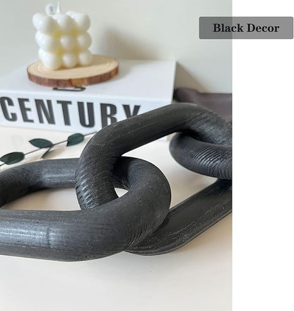 Decor Wood Knot, Home Shelf Decor, Wood Chain 3 Link Decor, Hand Carved Home Decorations for Living Room, Farmhouse Coffee Table Decor (Black)