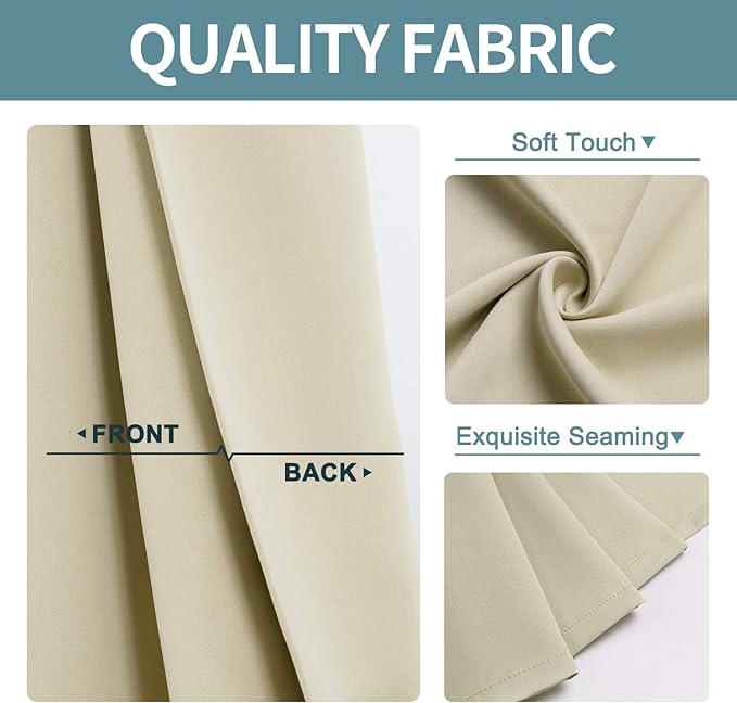 ChrisDowa Grommet Room Darkening Curtains for Bedroom and Living Room - 2 Panels Set Thermal Insulated Blackout Curtains (Beige, 38W x 45L)