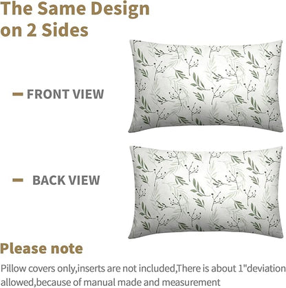 Sage Green Spring Pillow Covers 12x20 Set of 2 Leaves Throw Pillow Covers Neutral Pillowcase Linen Decoration Farmhouse Soft Decorative Plants Vintage Cushion Case Couch for Indoor Outdoor Home Decor