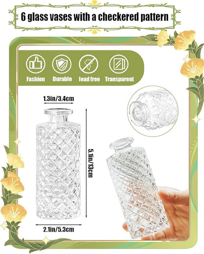 Bud Vases,6 Pcs Glass Vase Small Amber Bud Vases for Centerpieces, Vintage Vase for Centerpieces, Rustic Wedding, Home, Table Decor (Clear)