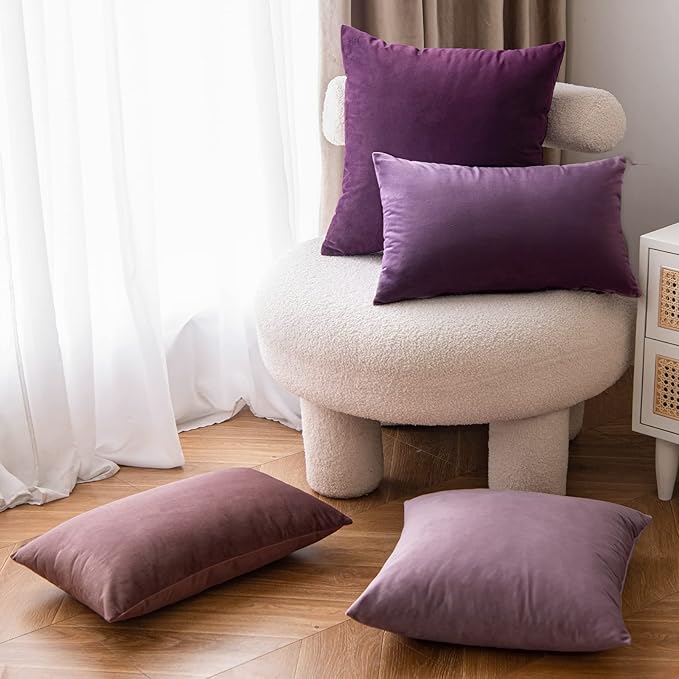 EMEMA Pack of 2 Velvet Throw Pillow Covers Decorative Square Pillowcase Soft Solid Cushion Case for Sofa Bedroom Chair Car 18x18 Inch Dusty Rose