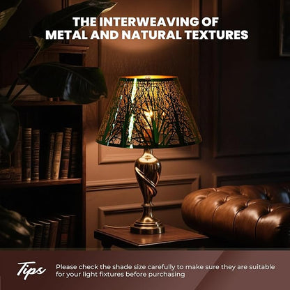 Stainless Steel Lamp Shade, ALUCSET Barrel Lampshade for Table Lamps, Metal Lamp Shade 7" Top x 13" Bottom x 7.8" High(Spider), Green Mirror Finshed Exterior Gold-plated Interior Replacement Shade