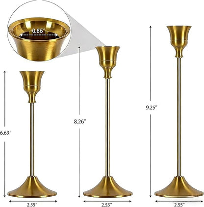 4 Sets(12 Pcs) Candle Stick Holders，Brass Gold Metal Taper Candle Holders, Vintage Modern Decorative Centerpiece Candlestick Holders for Table Mantel Wedding Housewarming Gift