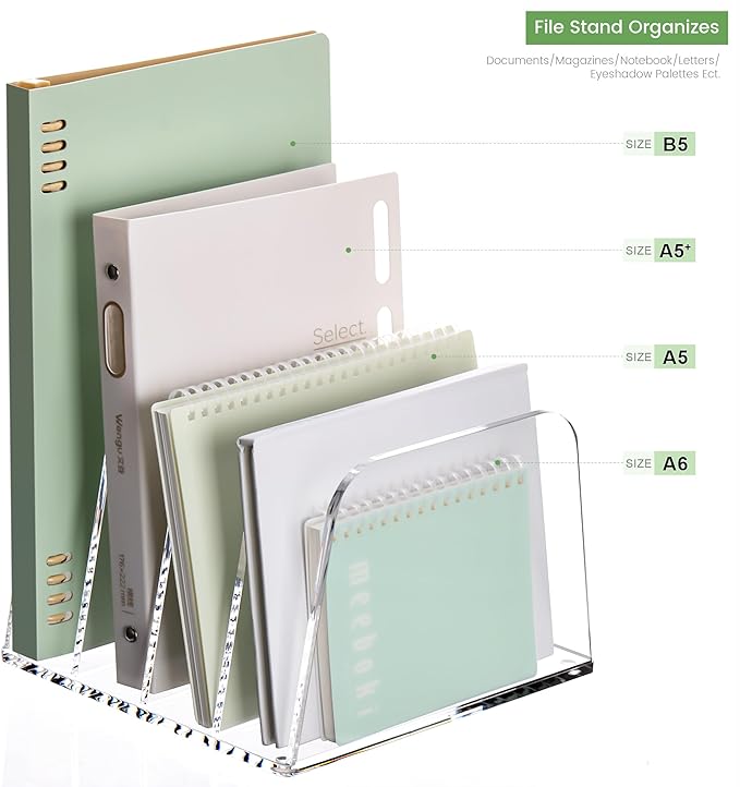 YUXUN Desk File Organizer,4-Section Clear Acrylic Desk Organizer,Vertical File Sorter Holder Organization for Office School & Classroom