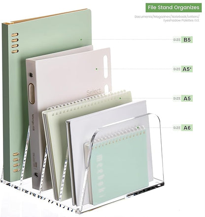 YUXUN Desk File Organizer,4-Section Clear Acrylic Desk Organizer,Vertical File Sorter Holder Organization for Office School & Classroom