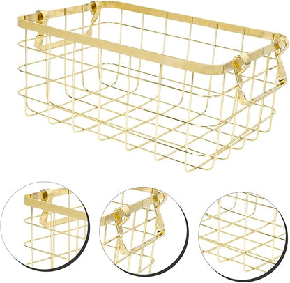 GLEAVI Nordic Style Metal Wire Basket with Handles Decorative Iron Storage Basket for Fruits Vegetables and Sundries Portable Organizer for Home and Kitchen