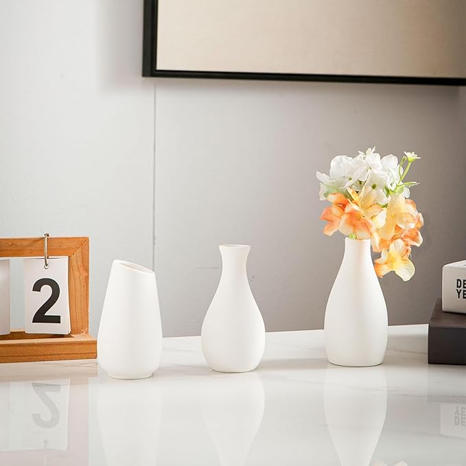 White Bud Vases, Ceramic Small Vase Set of 12, Mini Vases for Fresh and Dried Flowers, Modern Home Decor, Pottery Table Centerpiece