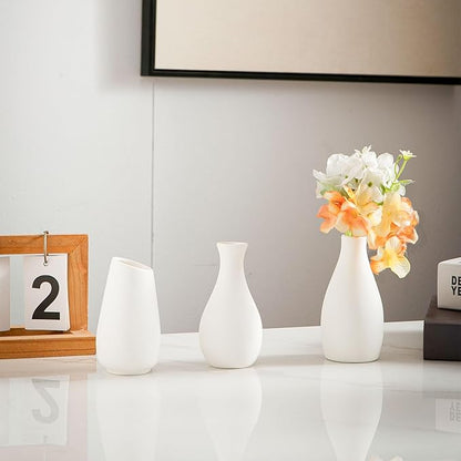 White Bud Vases, Ceramic Small Vase Set of 12, Mini Vases for Fresh and Dried Flowers, Modern Home Decor, Pottery Table Centerpiece