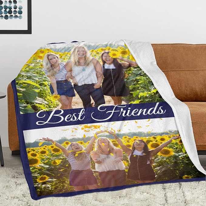 Personalized Gifts for Best Friend Custom Blankets with Photos and Text Multiple Colors Sizes Soft Flannel Gifts for Women Birthday Gifts for Best Friend