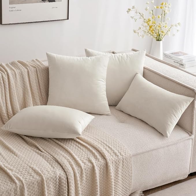 MIULEE Velvet Throw Pillow Covers 12x20 Inch, Pack of 2 - Cream White, Soft Solid Lumbar Decorative Pillow Covers Modern Luxury Home Decor for Spring Couch Sofa Bedroom Livingroom