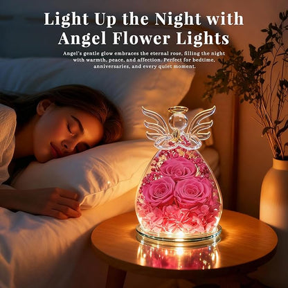 Beferr Valentines Day Rose Gifts for Her Women Mom Gifts for Birthday, Fresh Flowers for Delivery Prime Forever Preserved Rose in Glass Angel Figurine, for Grandma Wife Kids Daughter