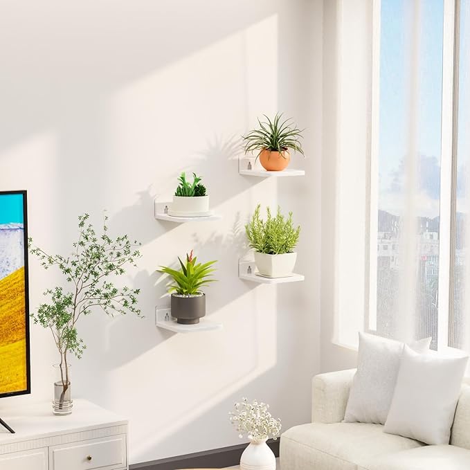 Yieach 5 Inch Mini Shelf for Wall,4 Pack Plant Shelves Indoor,Small Acrylic Floating Shelves for Wall and Display Ledges Picture,Funko,Anime Figure,Figurine,White