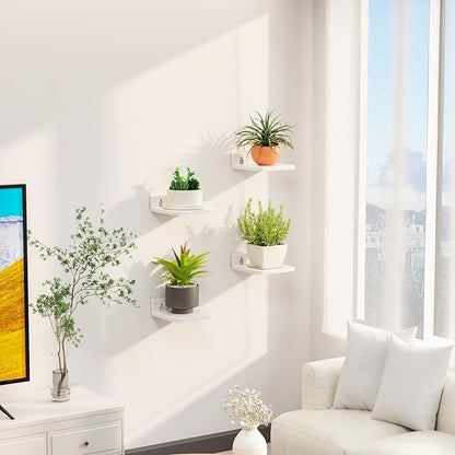 Yieach 5 Inch Mini Shelf for Wall,4 Pack Plant Shelves Indoor,Small Acrylic Floating Shelves for Wall and Display Ledges Picture,Funko,Anime Figure,Figurine,White